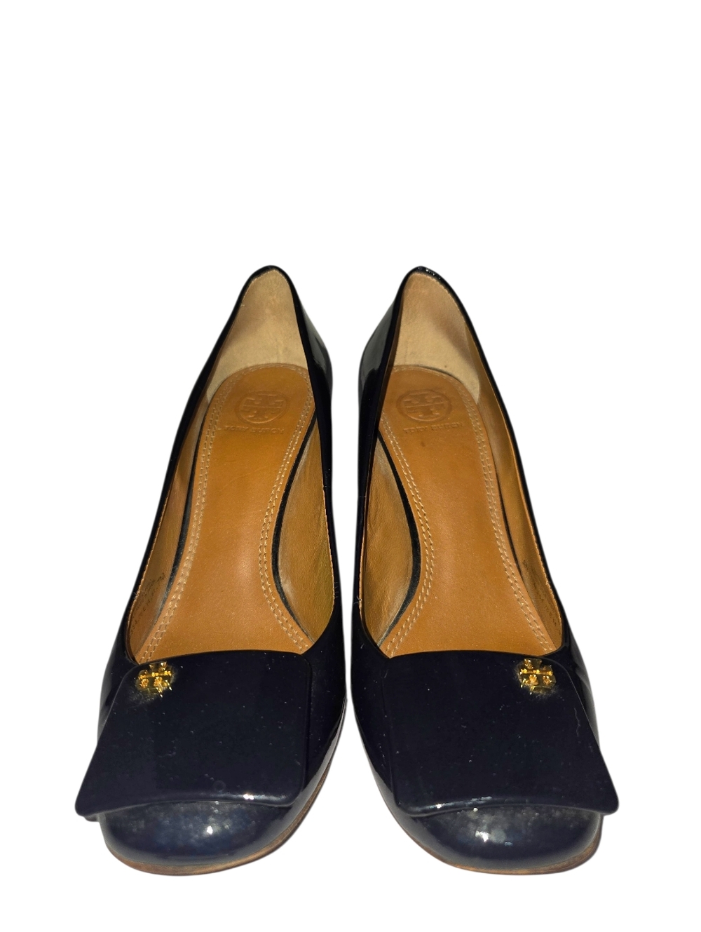 Tory Burch Yardley Navy Blue Patent Leather Square Toe Block Heel Pump - Picture 3 of 13